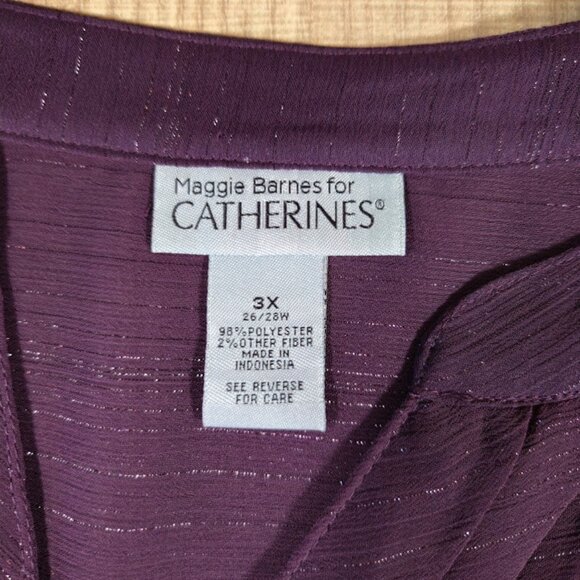 Maggie Barnes for Catherines Purple Sheer Top Size 3X Metallic Threading - Picture 3 of 8